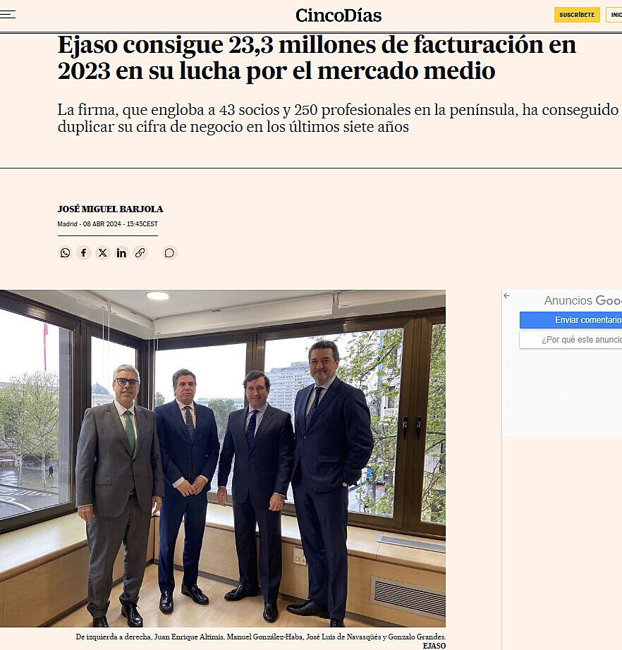 Ejaso consigue 23,3 millones de facturacin en 2023 en su lucha por el mercado medio